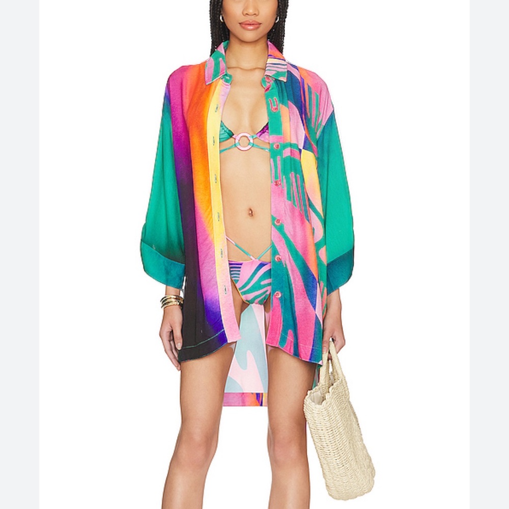 Agua Bendita Cover Up Shirt Large Chrissy Multicolored